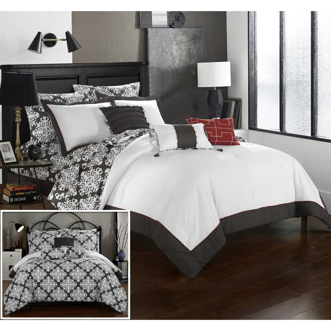 Chic Home 10 Piece Naira Black and White REVERSIBLE Medallion printed PLUSH Hotel Collection Bed In a Bag Comforter Set Image 2