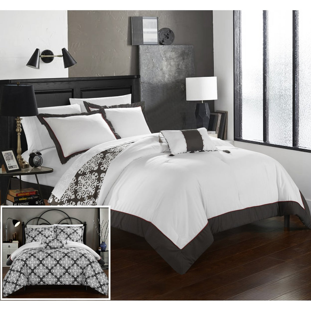 Chic Home 8 Piece Mallow Black and White REVERSIBLE Medallion printed PLUSH Hotel Collection Bed In a Bag Duvet Set With Image 1