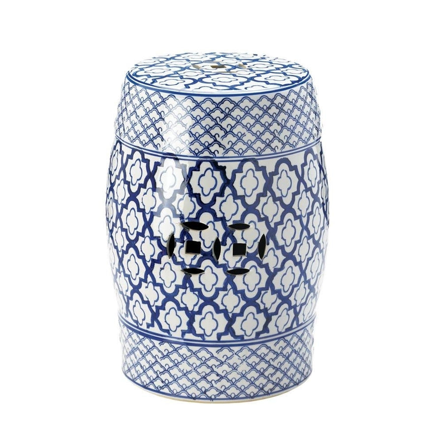 BLUE AND WHITE CERAMIC DECORATIVE STOOL Image 1