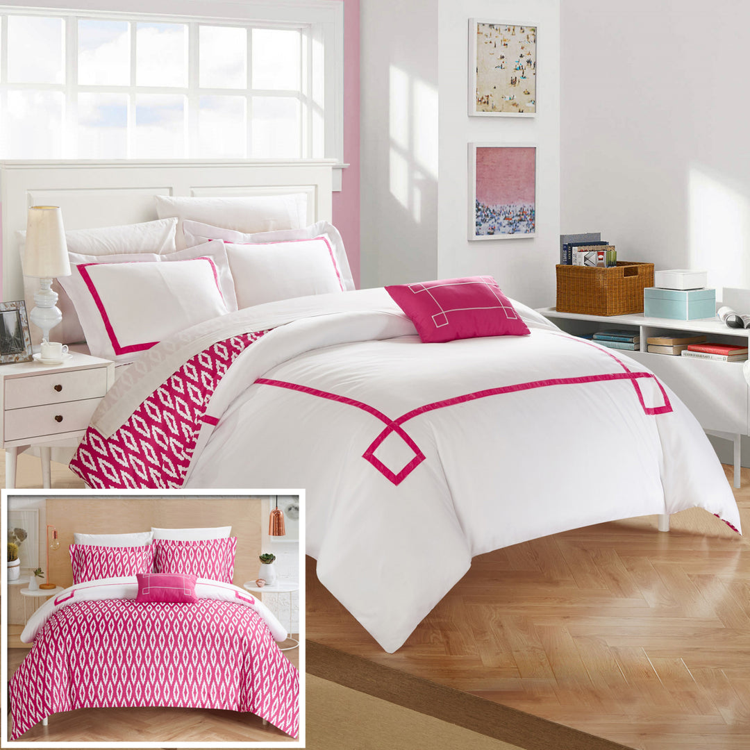 Chic Home 8 Piece Berwin Contemporary Greek Key Embroidered REVERSIBLE Bed In a Bag Duvet Set With sheet set Image 4