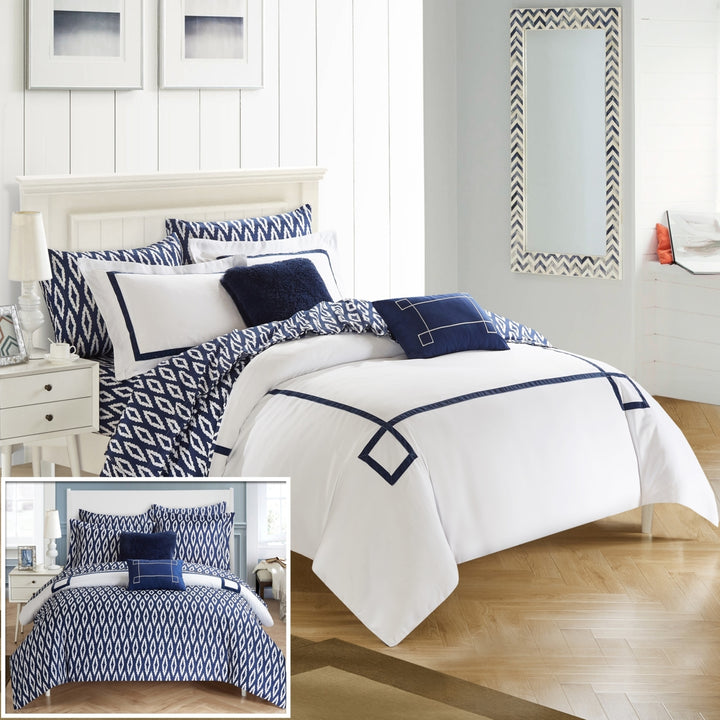 Chic Home 7/9 Piece Dawson Contemporary Greek Key Embroidered REVERSIBLE Bed In a Bag Comforter Set With sheet set Image 1