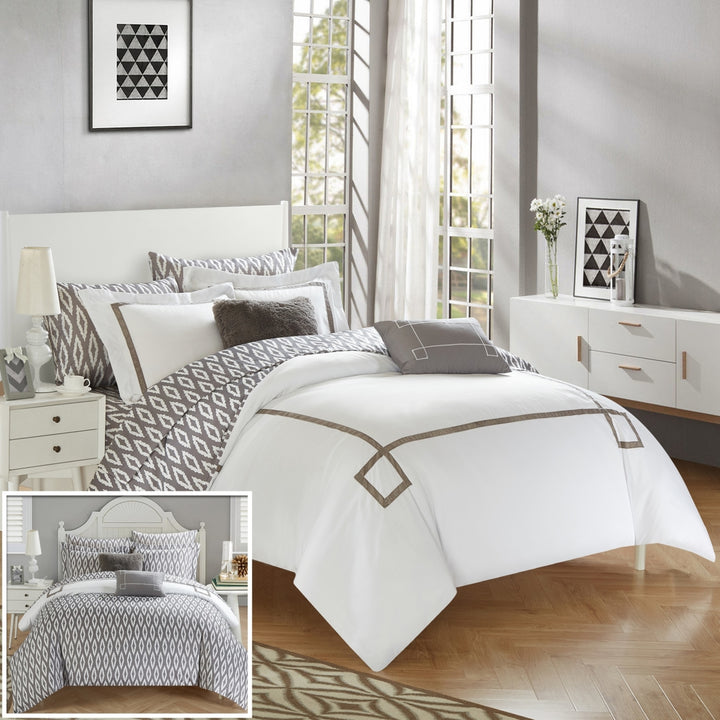 Chic Home 7/9 Piece Dawson Contemporary Greek Key Embroidered REVERSIBLE Bed In a Bag Comforter Set With sheet set Image 3