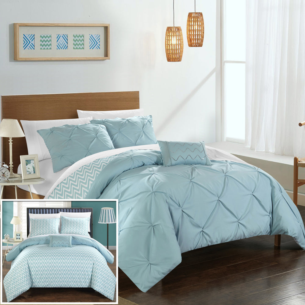 Chic Home 3/4 Piece Portia Pinch Pleated, REVERSIBLE Chevron Print ruffled and pleated Comforter Set Shams and Image 2