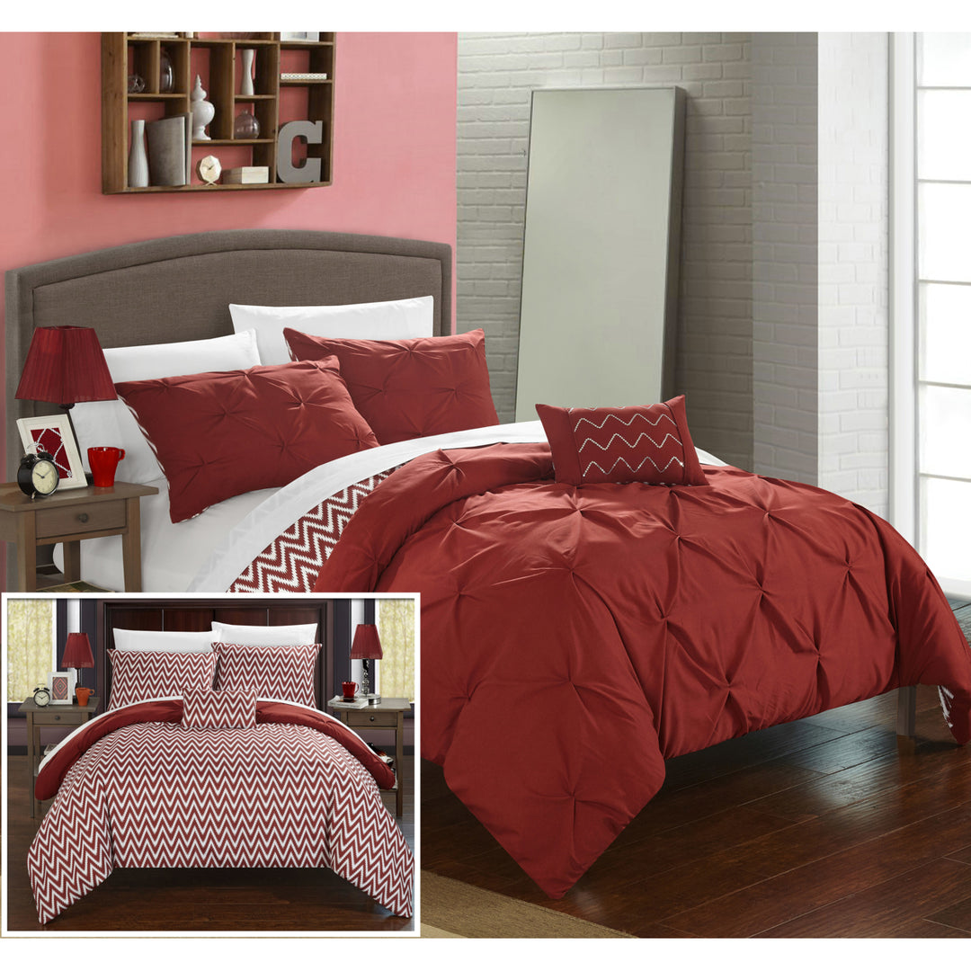 Chic Home 3/4 Piece Portia Pinch Pleated, REVERSIBLE Chevron Print ruffled and pleated Comforter Set Shams and Image 3