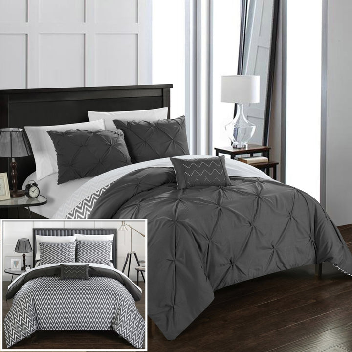 Chic Home 3/4 Piece Portia Pinch Pleated, REVERSIBLE Chevron Print ruffled and pleated Comforter Set Shams and Image 6
