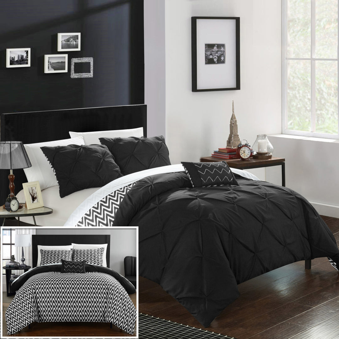 Chic Home 3/4 Piece Portia Pinch Pleated, REVERSIBLE Chevron Print ruffled and pleated Comforter Set Shams and Image 5