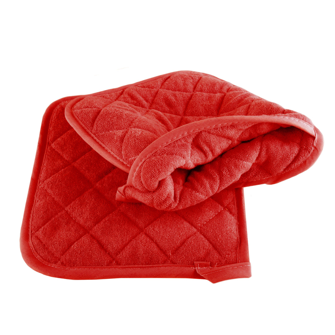 Set of 2 Cotton Pot Holders Flame Heat Protection Big Oven Mitts 8 x 9 Red Image 3
