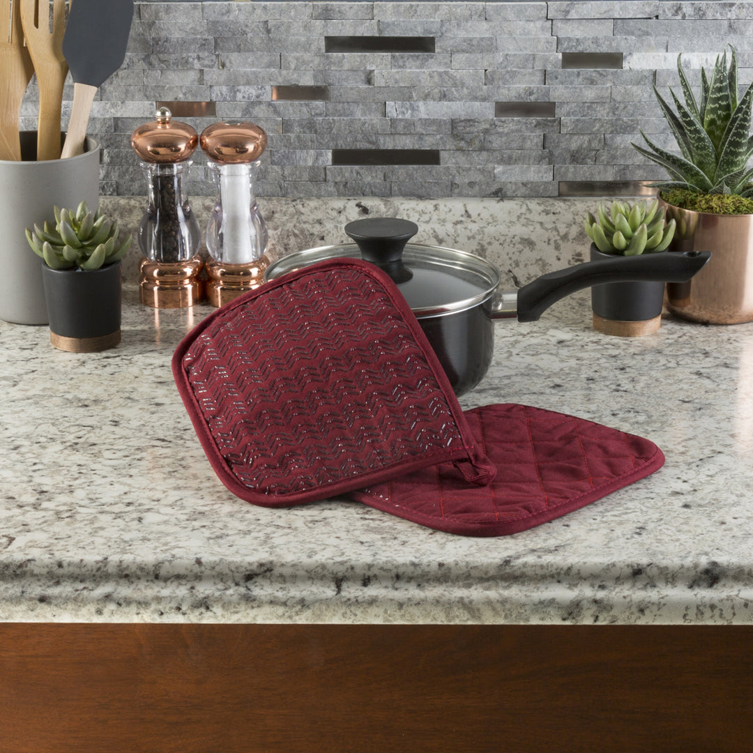 Lavish Home Burgundy Silicone Grip Non-Slip Pot Holders Set of 2 Heat Resistant Image 2