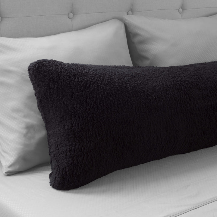 Lavish Home Warm Sherpa Body Pillow Cover 52x18 Inches Black Zippered Washable Image 1