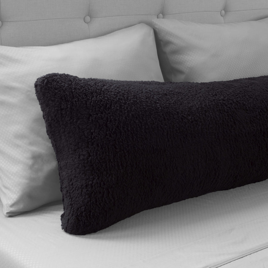 Lavish Home Warm Sherpa Body Pillow Cover 52x18 Inches Black Zippered Washable Image 1