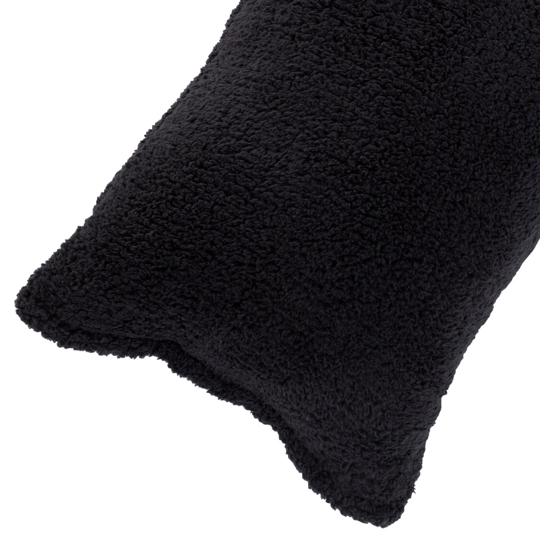 Lavish Home Warm Sherpa Body Pillow Cover 52x18 Inches Black Zippered Washable Image 2