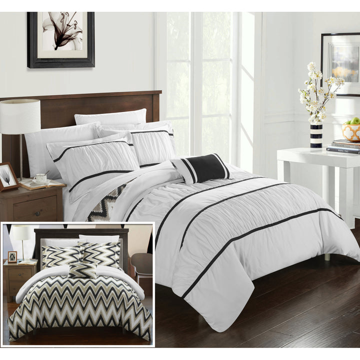 4 or 3 Piece Lucia Pleated and Ruffled with Chevron REVERSIBLE Backing Comforter Set Image 4