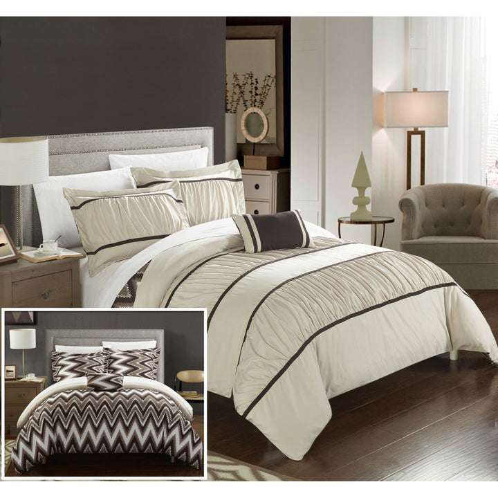 4 or 3 Piece Lucia Pleated and Ruffled with Chevron REVERSIBLE Backing Comforter Set Image 5