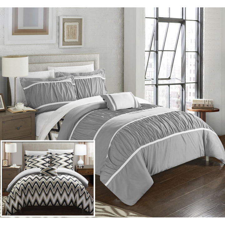 4 or 3 Piece Lucia Pleated and Ruffled with Chevron REVERSIBLE Backing Comforter Set Image 7