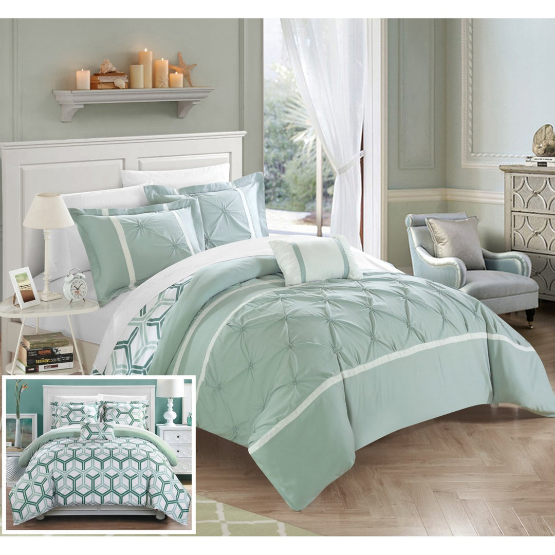 Chic Home 3/4 Piece Eula Pinch Pleated Ruffled and Reversible Geometric Design Printed Comforter Set Image 3