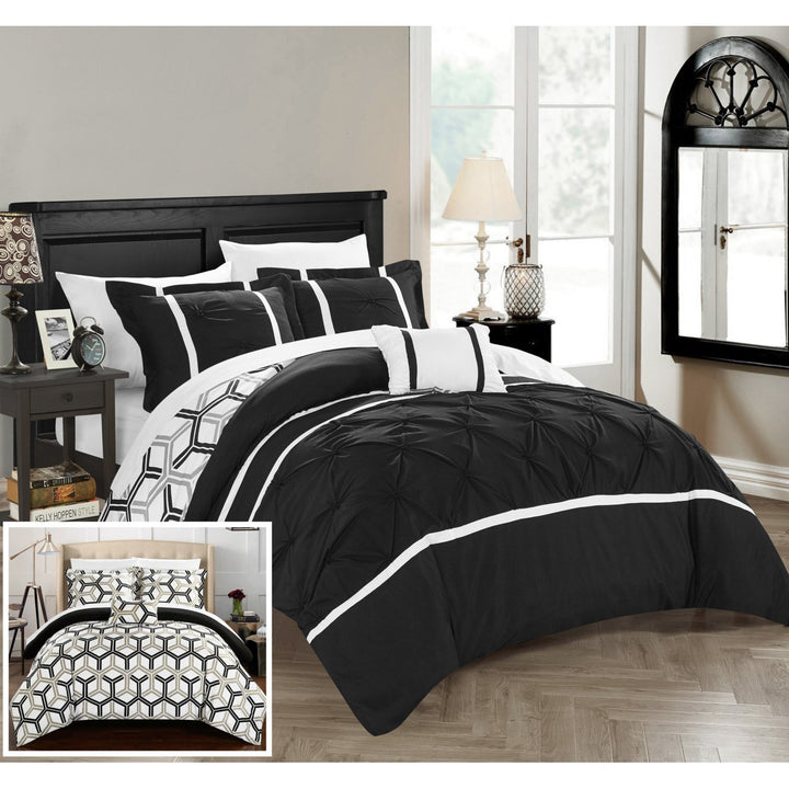 Chic Home 3/4 Piece Eula Pinch Pleated Ruffled and Reversible Geometric Design Printed Comforter Set Image 4