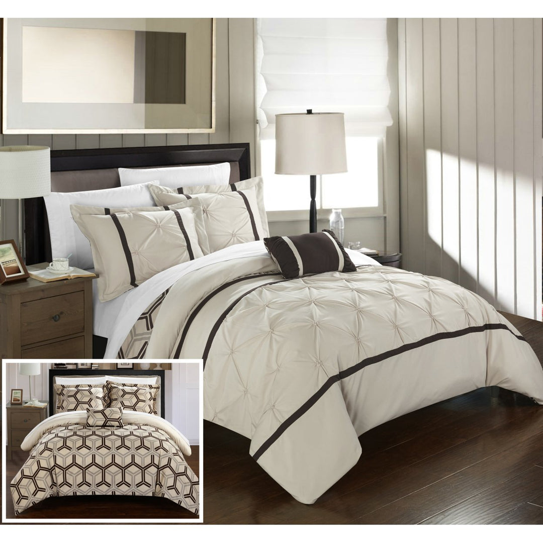 Chic Home 3/4 Piece Eula Pinch Pleated Ruffled and Reversible Geometric Design Printed Comforter Set Image 5