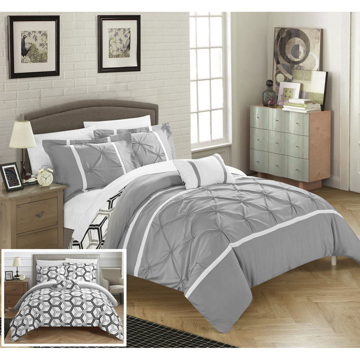 Chic Home 3/4 Piece Eula Pinch Pleated Ruffled and Reversible Geometric Design Printed Comforter Set Image 6