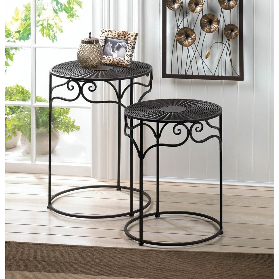 UMBER WICKER ROUND NESTING TABLES Image 1