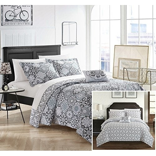 3 or 4 Piece Eindhoven 100% Cotton 200 Thread Count Bohemian Inspired Printed REVERSIBLE Quilt Set with Shams and Image 3
