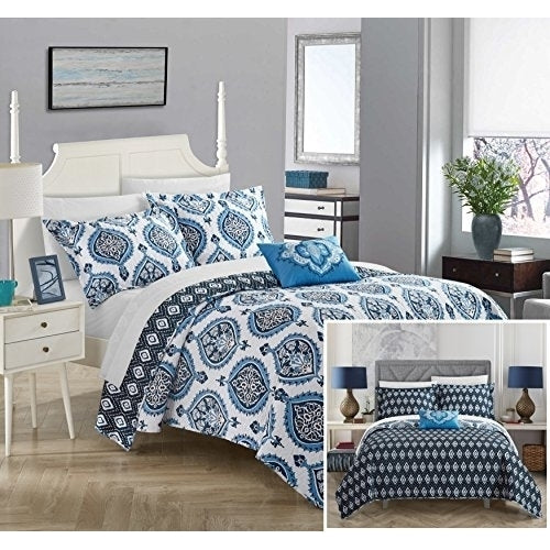 Chic Home 3/4 Piece Breda 100% Cotton 200 Thread Count Medallion Inspired Printed REVERSIBLE Quilt Set with Shams and Image 1