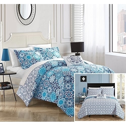 4 Piece Linden 100% Cotton 200 Thread Count Bohemian Inspired Printed REVERSIBLE Duvet Cover Set with Shams and Image 2