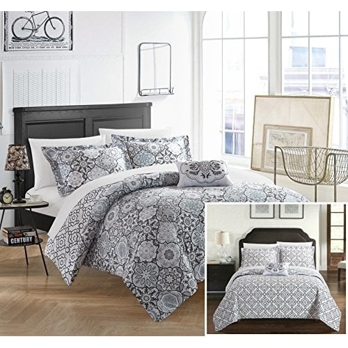 4 Piece Linden 100% Cotton 200 Thread Count Bohemian Inspired Printed REVERSIBLE Duvet Cover Set with Shams and Image 1
