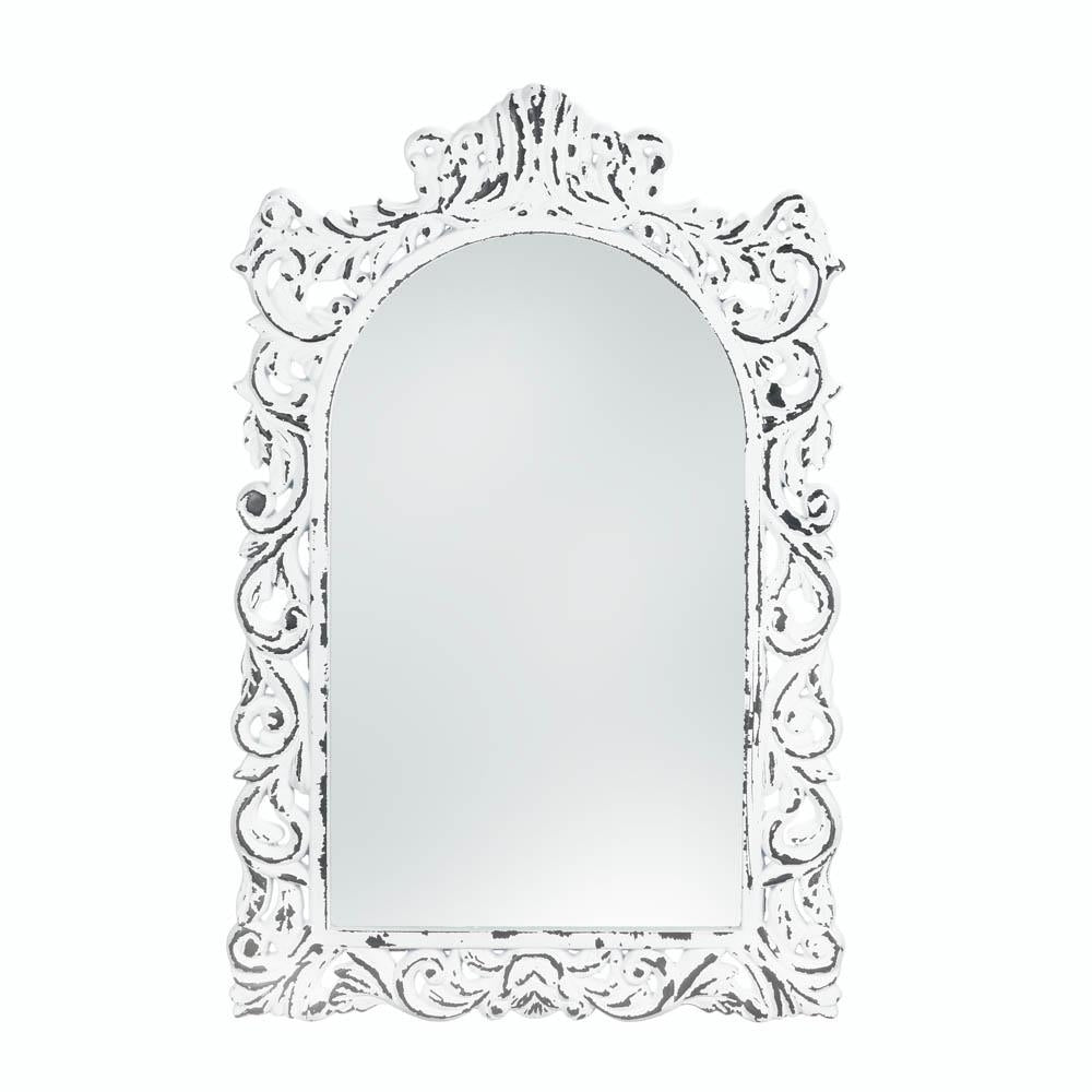 DISTRESSED WHITE ORNATE WALL MIRROR Image 1