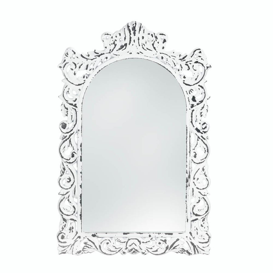 DISTRESSED WHITE ORNATE WALL MIRROR Image 1