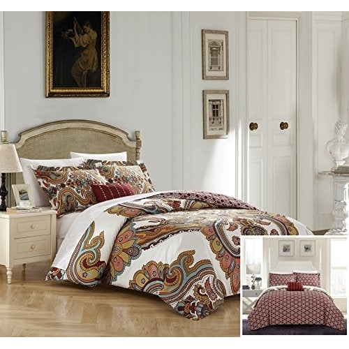 Chic Home 4 Piece Iman 100% Cotton 200 Thread Count XL Panel Framed Boho Printed REVERSIBLE Duvet Cover Set with Shams Image 1