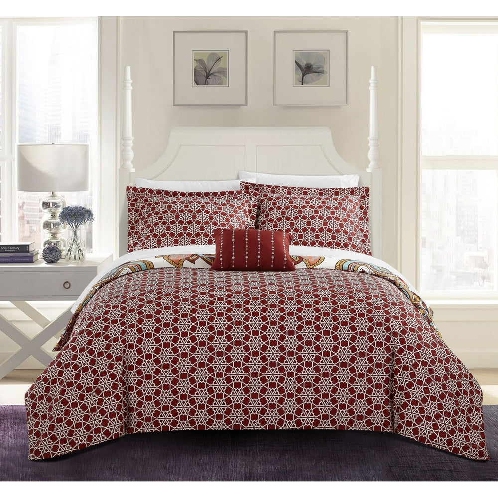 Chic Home 4 Piece Iman 100% Cotton 200 Thread Count XL Panel Framed Boho Printed REVERSIBLE Duvet Cover Set with Shams Image 2