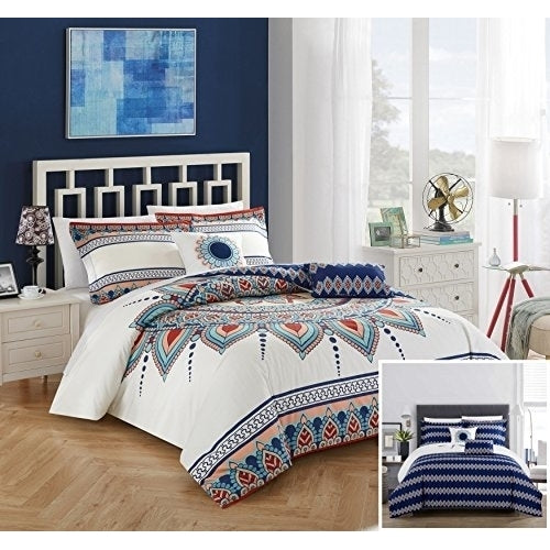 Chic Home 5 Piece Popo 100% Cotton 200 Thread Count Panel Frame Boho Printed REVERSIBLE Comforter Set Image 1