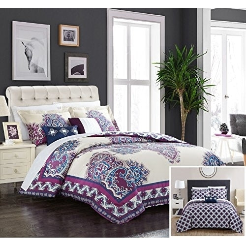 Chic Home 5 Piece Samadhi 100% Cotton 200 Thread Count XL Panel Framed Boho Printed REVERSIBLE Comforter Set w/ Shams Image 1