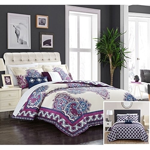 Chic Home 5 Piece Samadhi 100% Cotton 200 Thread Count XL Panel Framed Boho Printed REVERSIBLE Comforter Set w/ Shams & Image 1