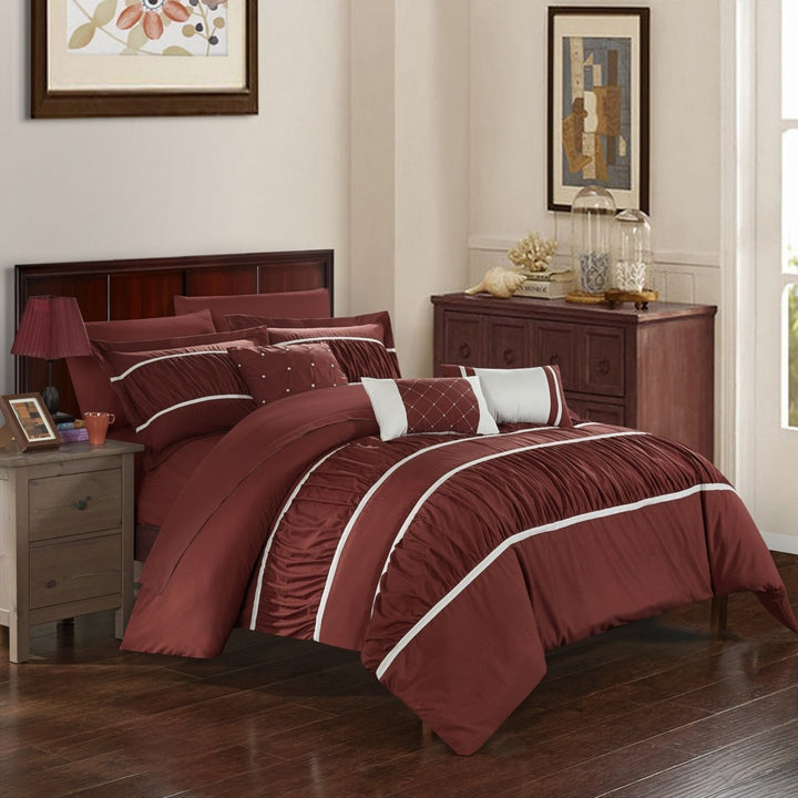 10-Piece Aero Pleated & Ruffled Bed in a Bag Comforter and Sheet Set Image 1