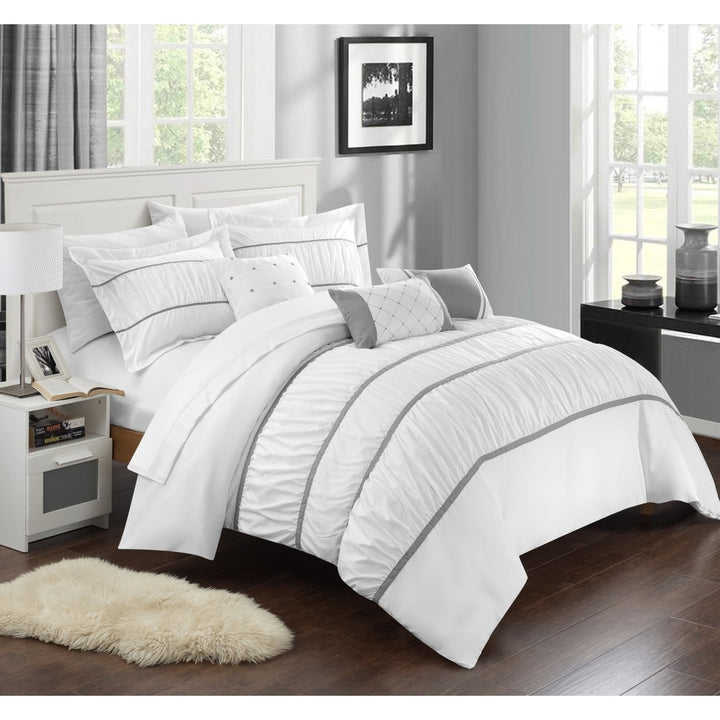 10-Piece Aero Pleated and Ruffled Bed in a Bag Comforter and Sheet Set Image 1