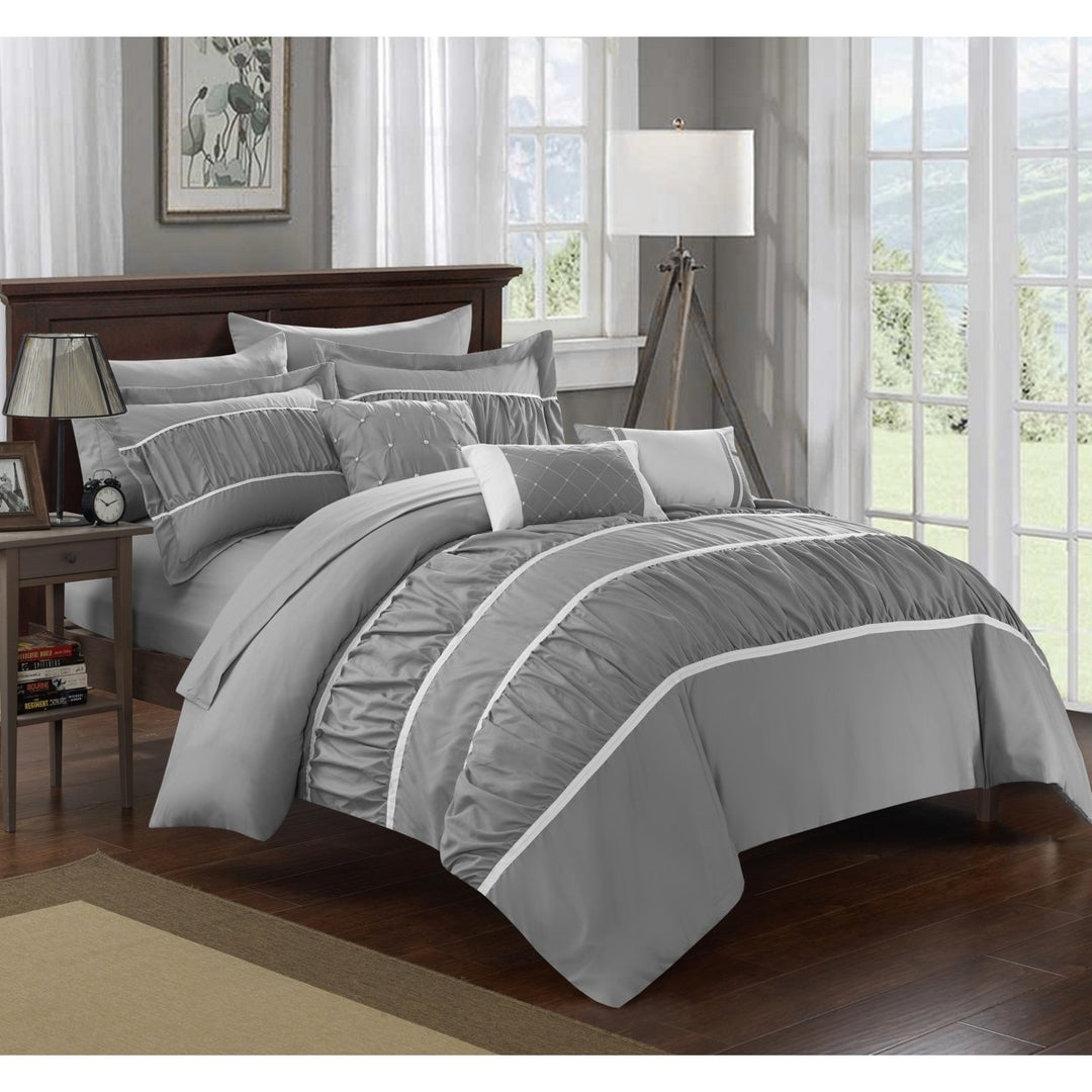10-Piece Aero Pleated and Ruffled Bed in a Bag Comforter and Sheet Set Image 1