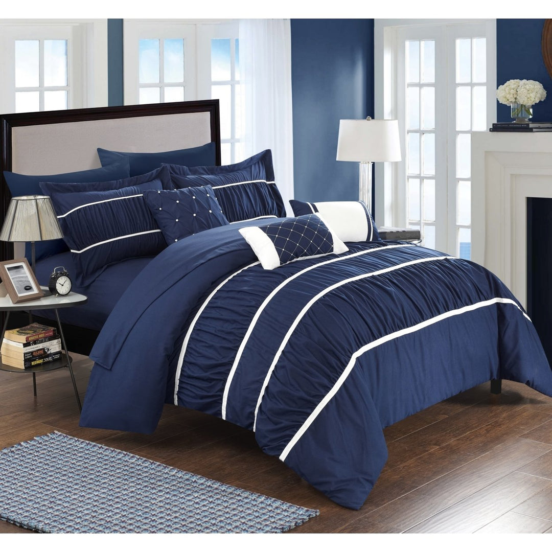 10-Piece Aero Pleated and Ruffled Bed in a Bag Comforter and Sheet Set Image 4