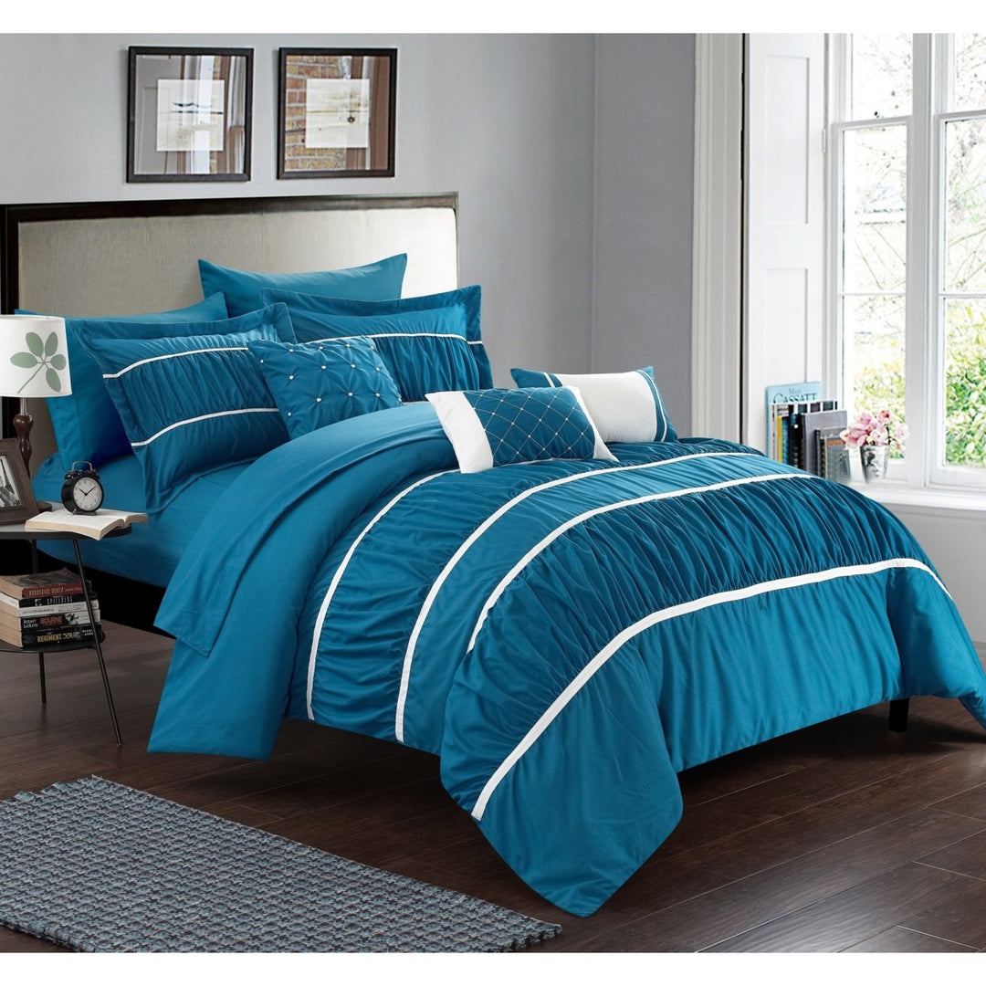 10-Piece Aero Pleated and Ruffled Bed in a Bag Comforter and Sheet Set Image 7