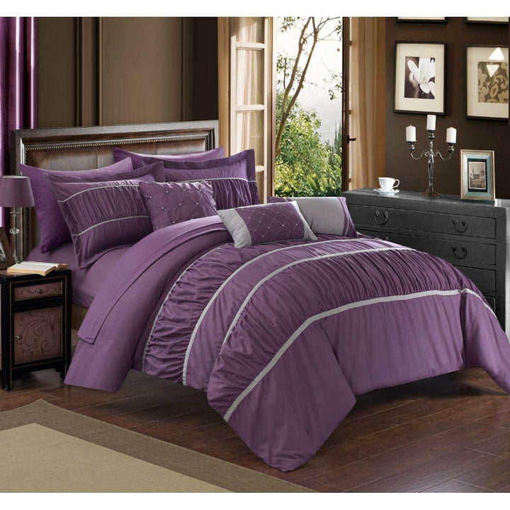 10-Piece Aero Pleated and Ruffled Bed in a Bag Comforter and Sheet Set Image 6