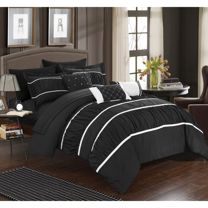 10-Piece Aero Pleated and Ruffled Bed in a Bag Comforter and Sheet Set Image 3