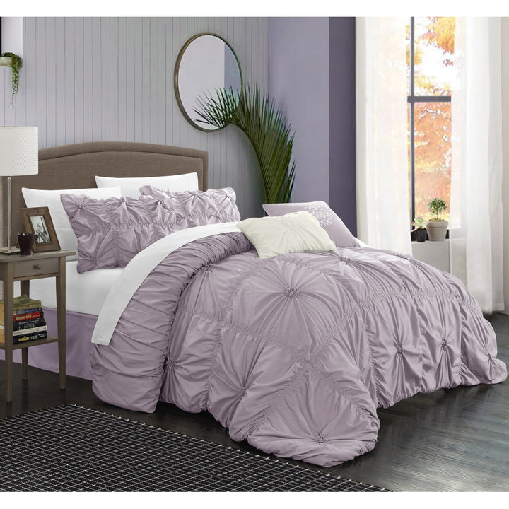 Chic Home 6 Piece Hilton Floral Pinch Pleat Ruffled Designer Embellished Comforter Set Image 4