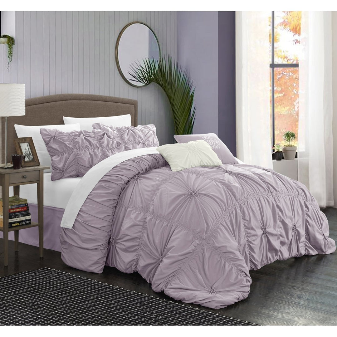 Chic Home 6 Piece Hilton Floral Pinch Pleat Ruffled Designer Embellished Comforter Set Image 1