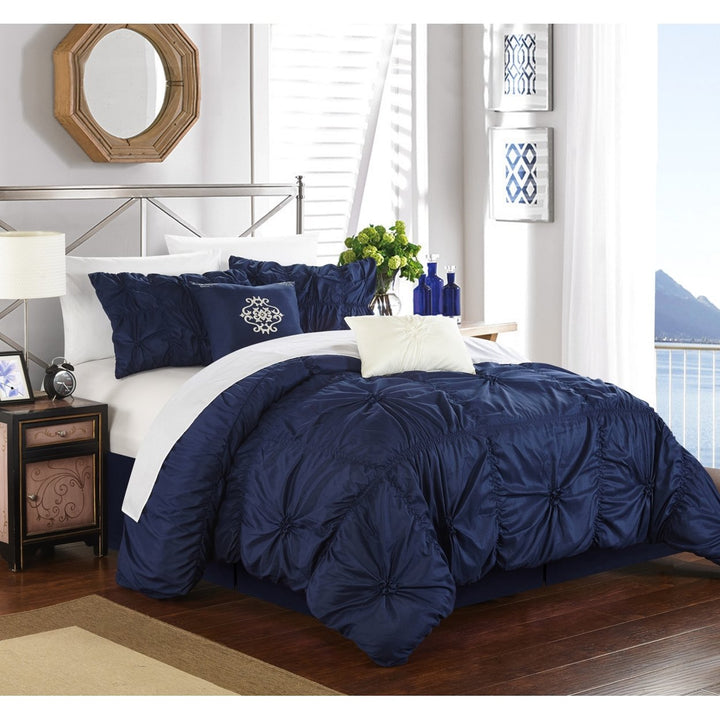 Chic Home 6 Piece Hilton Floral Pinch Pleat Ruffled Designer Embellished Comforter Set Image 2