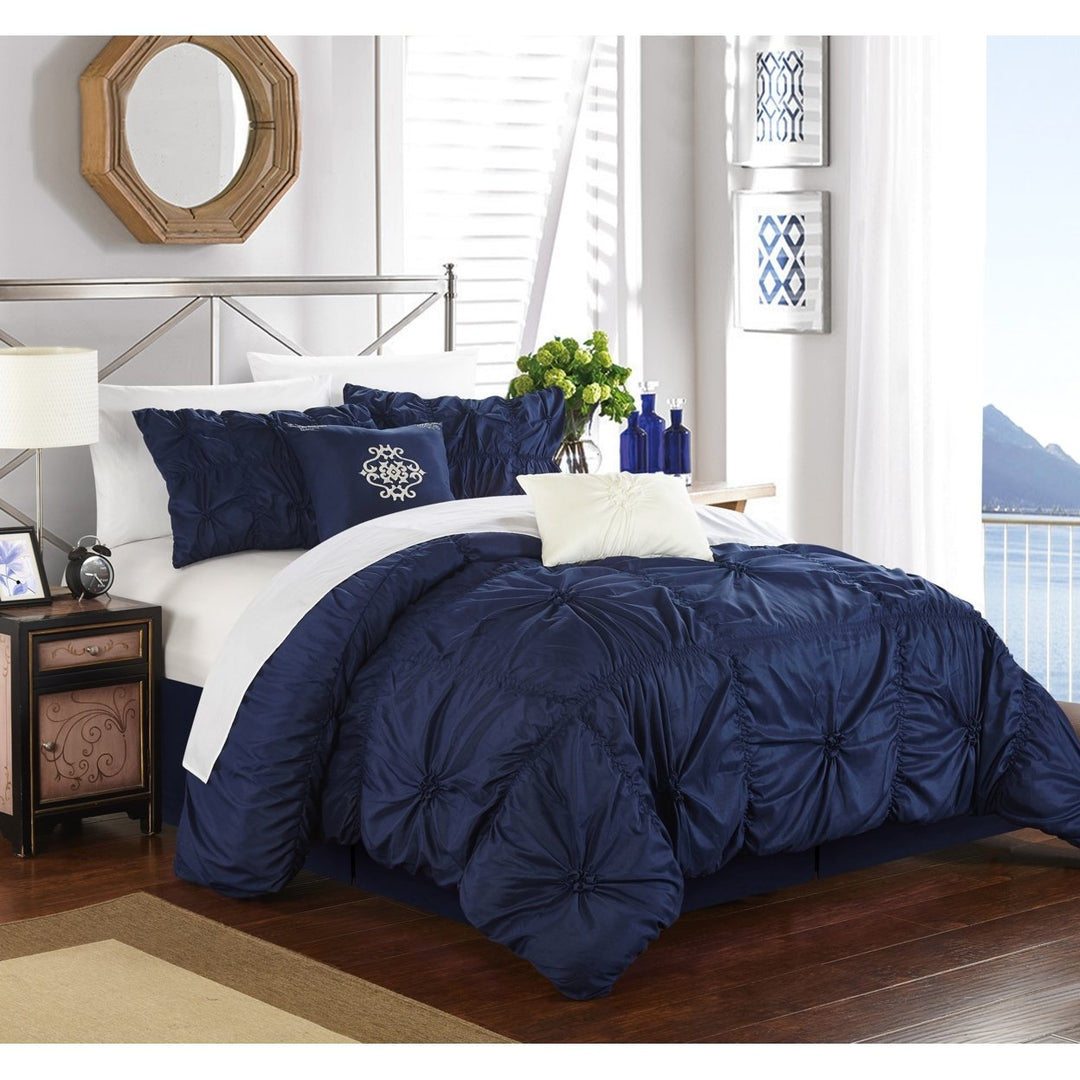 Chic Home 6 Piece Hilton Floral Pinch Pleat Ruffled Designer Embellished Comforter Set Image 1
