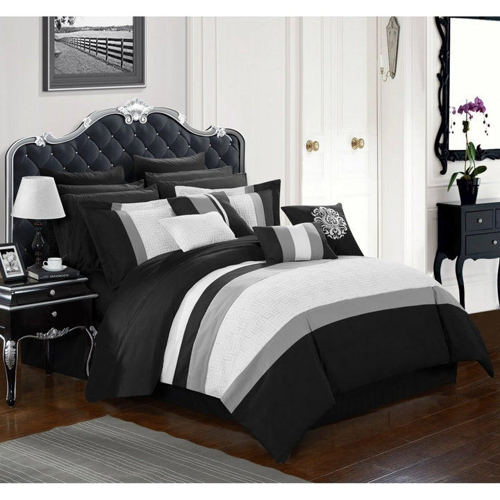 16 Piece Pisaro Complete bedroom in a bag Pinch Contemporary embroidered and quilted Comforter Set Image 1