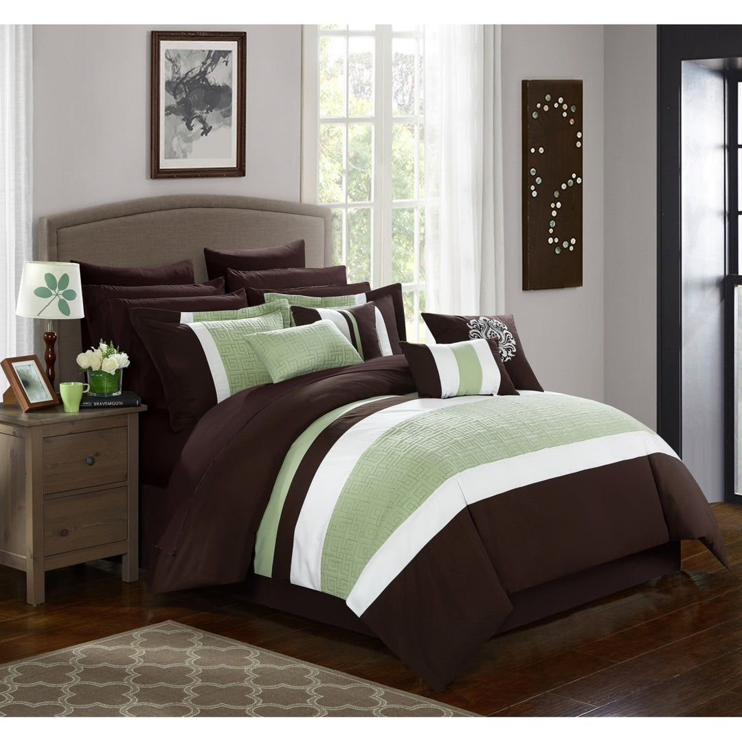 16 Piece Pisaro Complete bedroom in a bag Pinch Contemporary embroidered and quilted Comforter Set Image 2