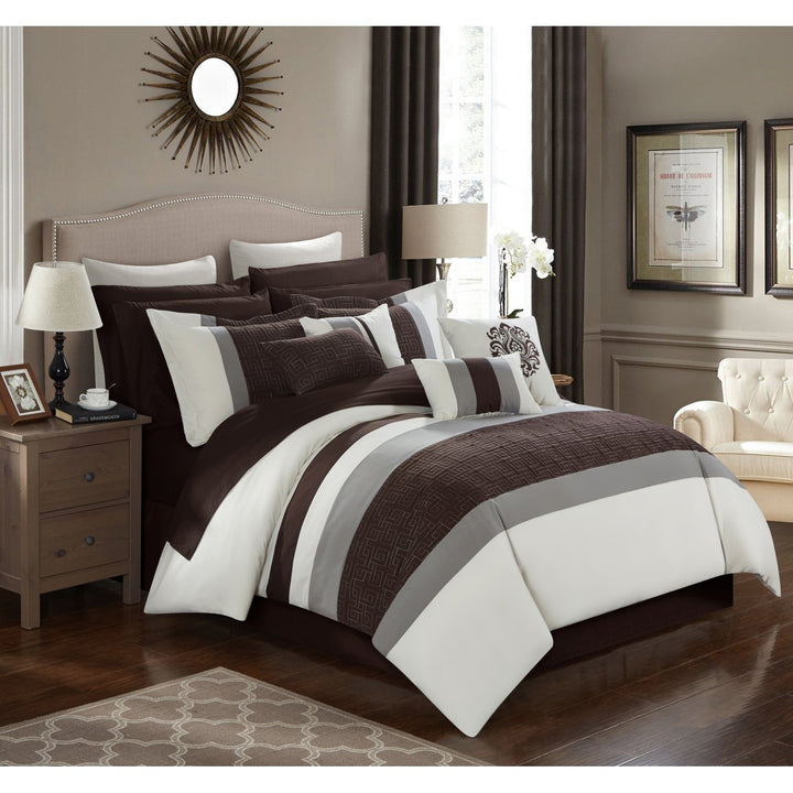 16 Piece Pisaro Complete bedroom in a bag Pinch Contemporary embroidered and quilted Comforter Set Image 3