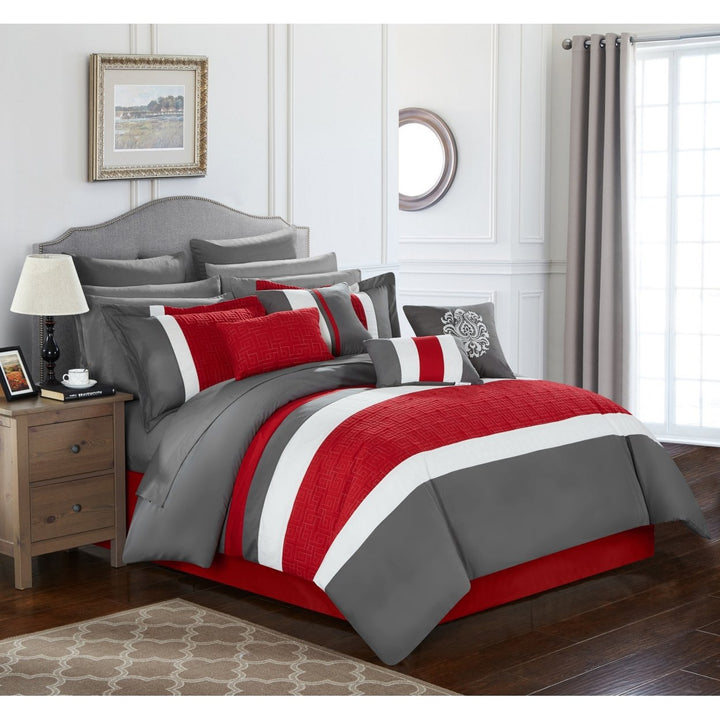 16 Piece Pisaro Complete bedroom in a bag Pinch Contemporary embroidered and quilted Comforter Set Image 4