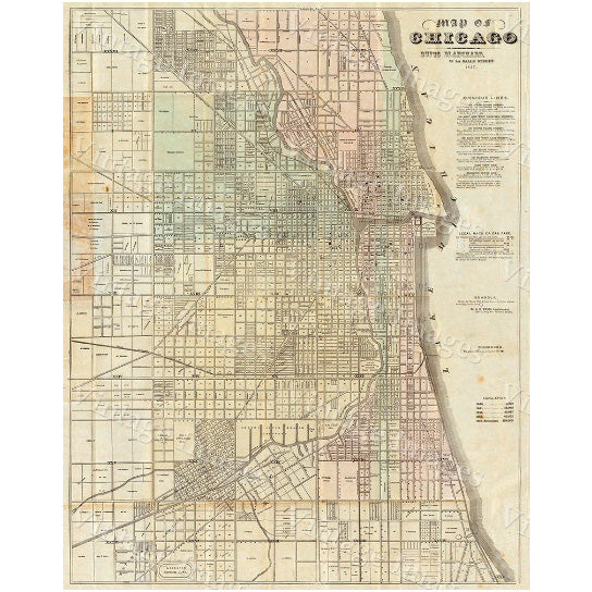 Vintage Map of Chicago 1857 Chicago Illinois map Antique Restoration Hardware Map Old Style Downtown Chicago Map Perfect Image 1